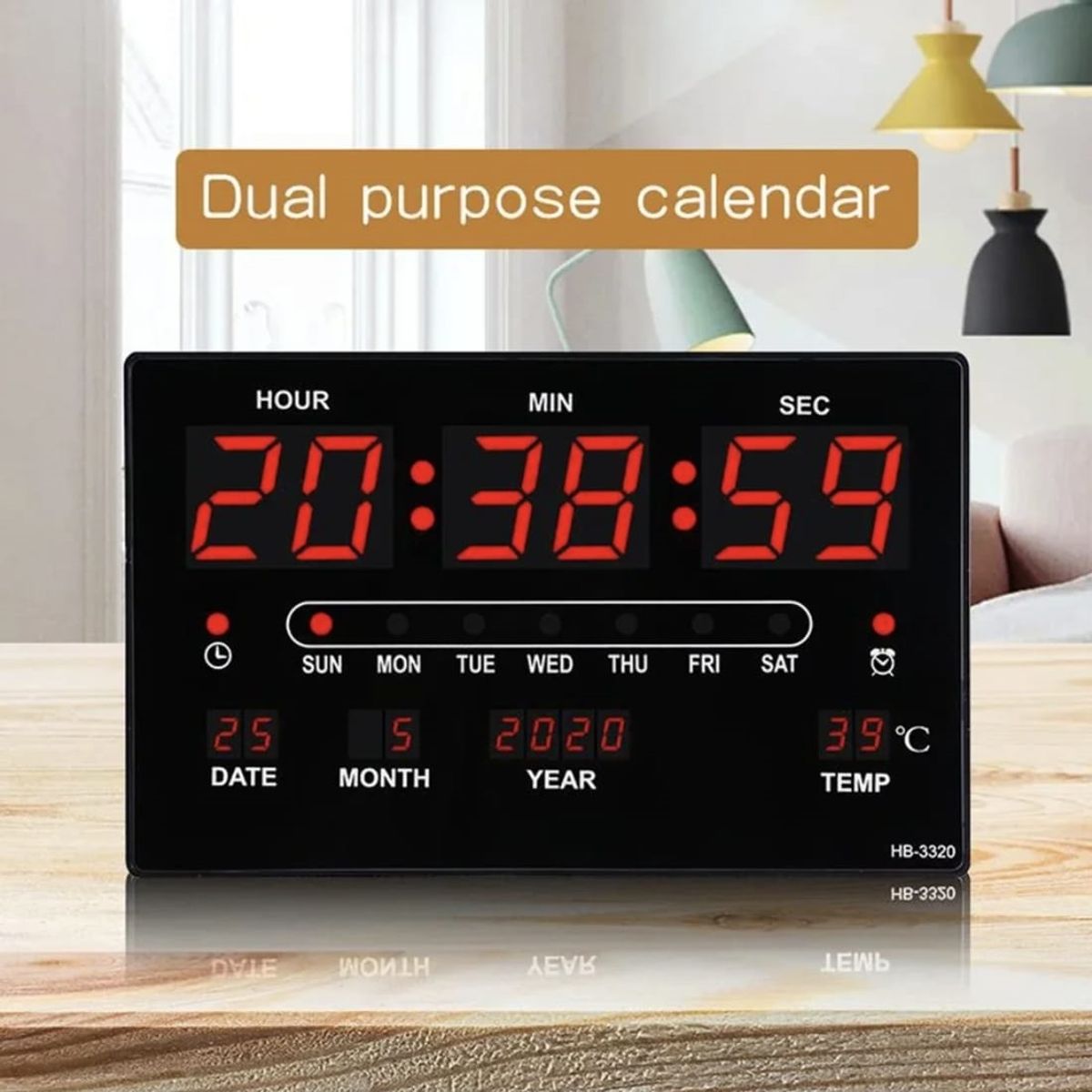 GENERICO - Reloj Digital de Pared Alarma Calendario Temperatura 30X40cm