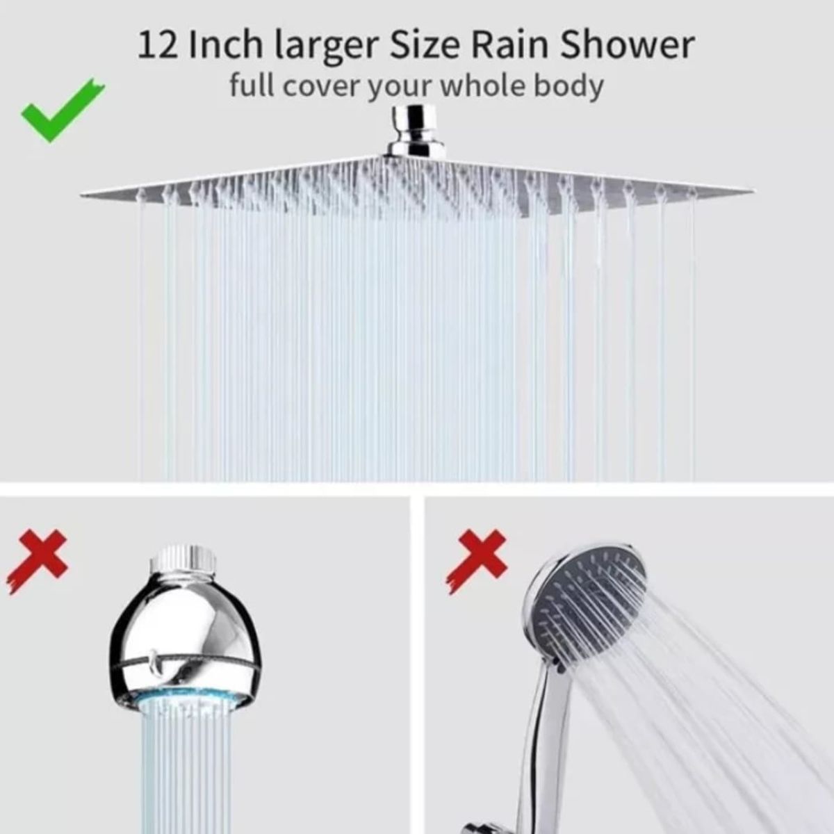 GENERICO - Cabezal Ducha Española de 12" Brillante Acero Inoxidable SUS 304