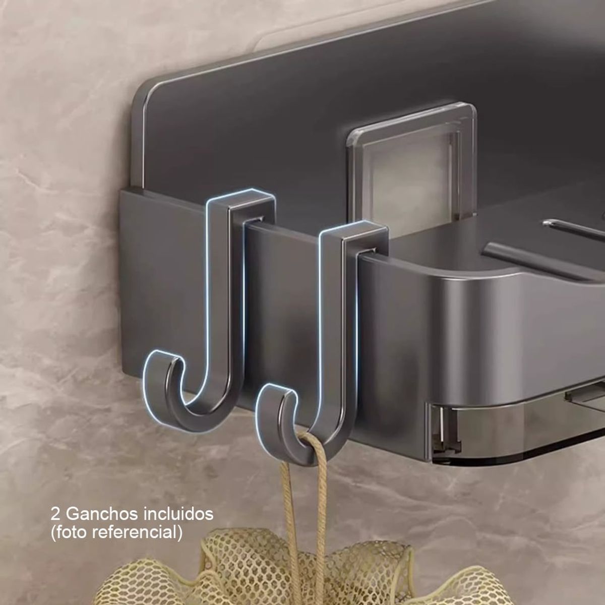 GENERICO - Jabonera de Pared de Dos Capas Sin Perforación con 2 Ganchos Negro x2