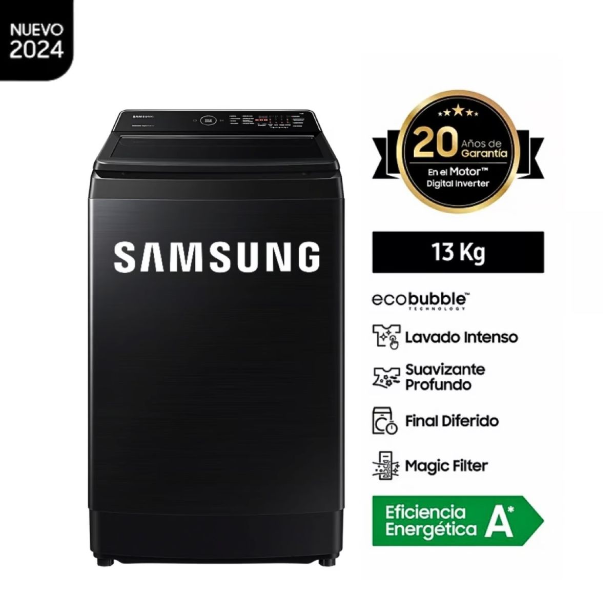 SAMSUNG - Lavadora SAMSUNG WA13CG5441BV 13Kg Carga Superior Ecobubble Negro