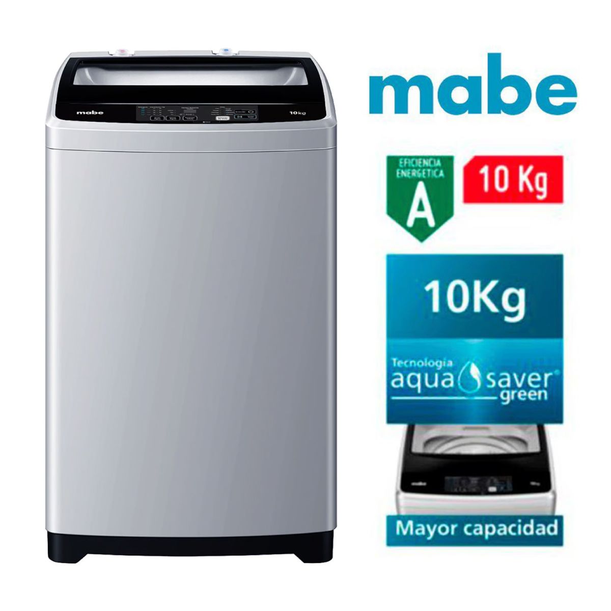 MABE - Lavadora automática MABE de 10kg silver con Carga Superior LMAP1015WGBB0