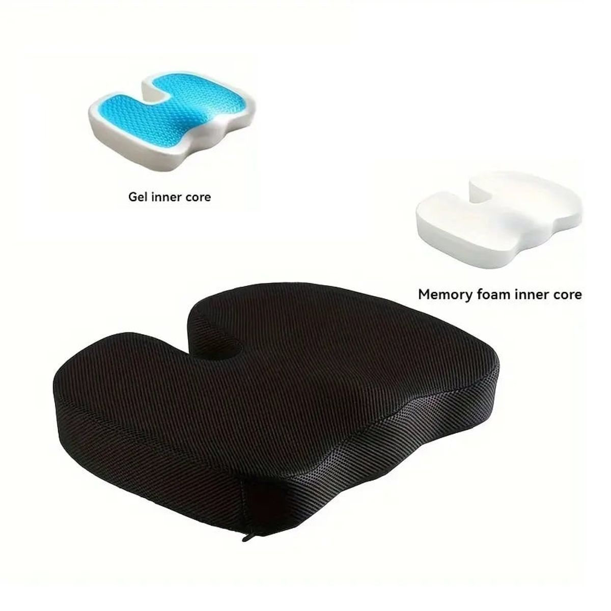 GENERICO - Cojin asiento herraje viscoelástica con gel y funda negra