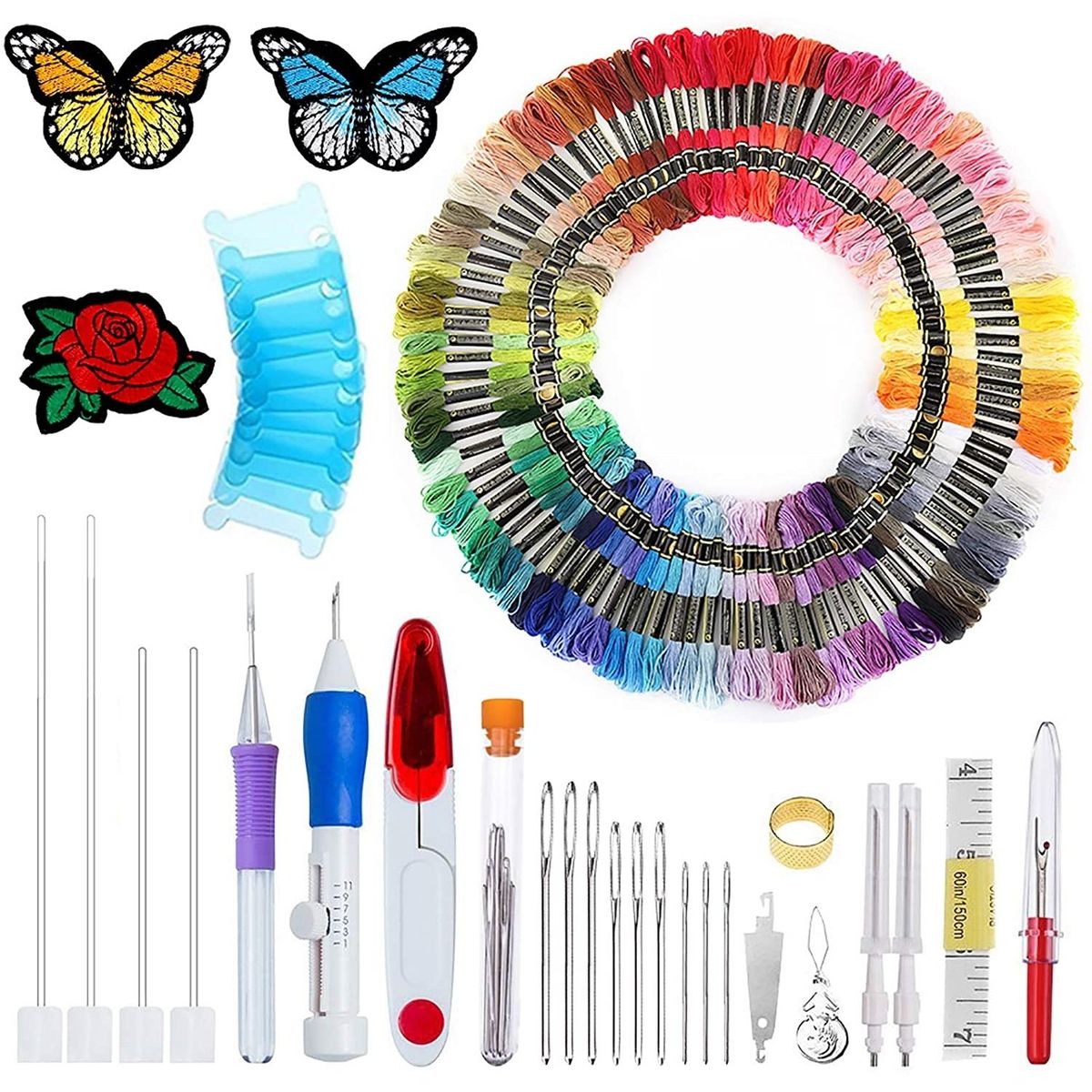 TIOZONEY - Kit de bordado Hilo de aguja de perforación para coser tejer