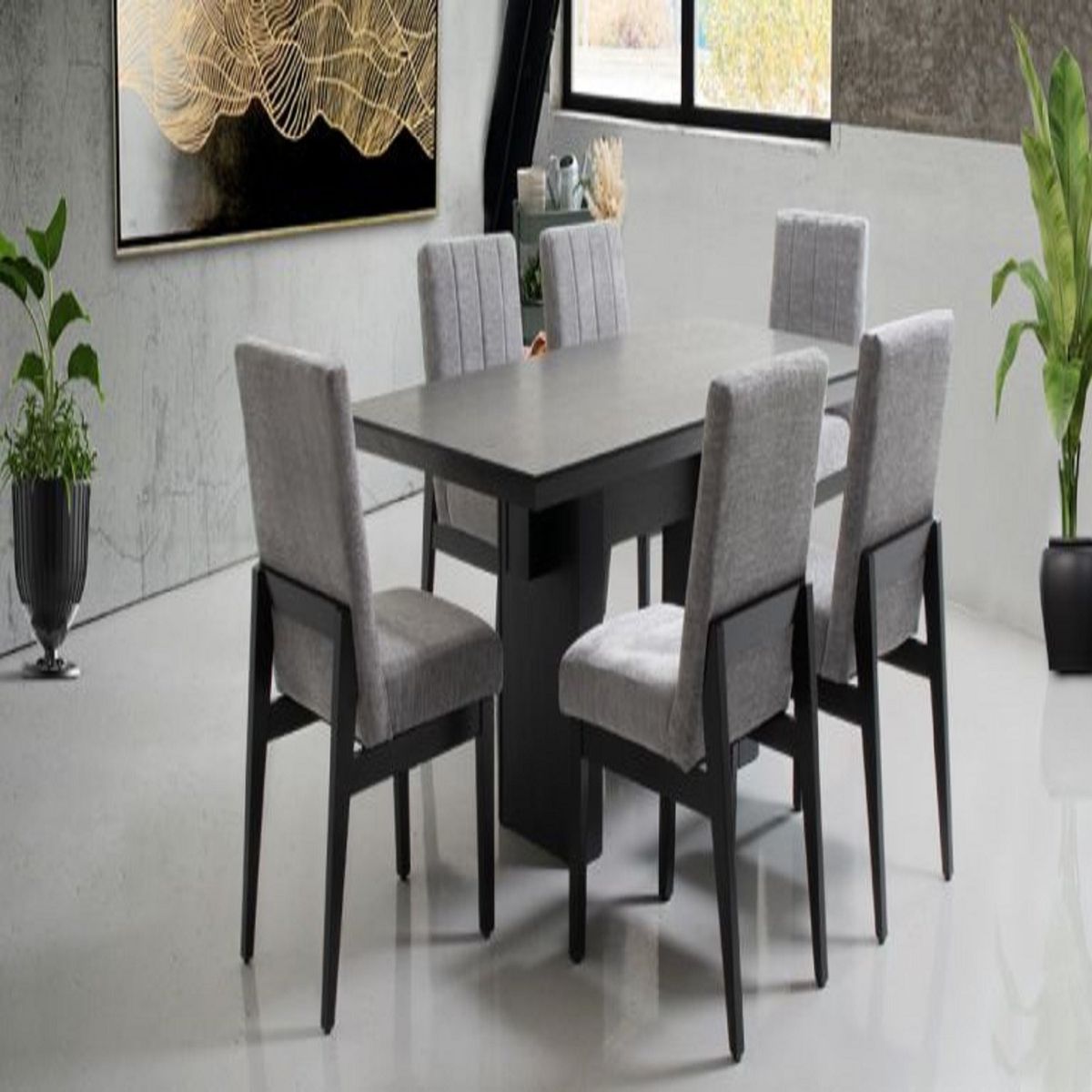 DMUEBLES - Comedor Dmuebles 6 sillas Rocks - Gris claro/Negro