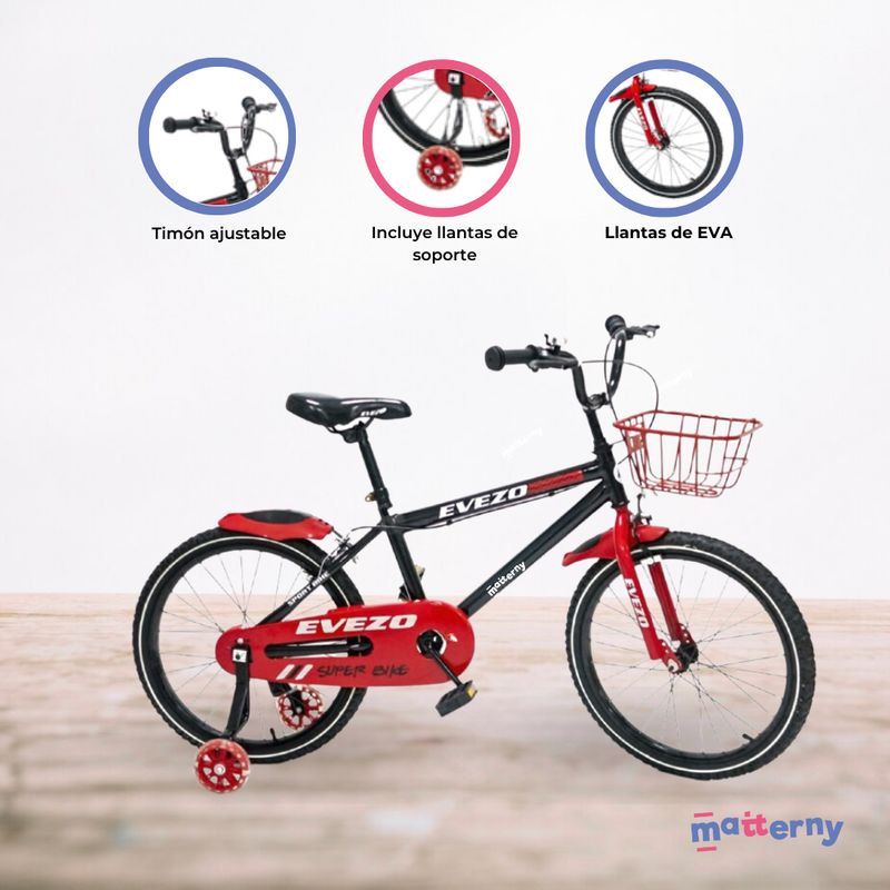 EVEZO - Bicicleta montañera Aro 20 para Niños «BYCLE» Red