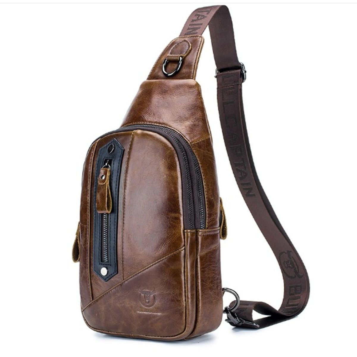 BULLCAPTAIN - Morral Pechera de cuero genuino Bullcaptain Marron XB126