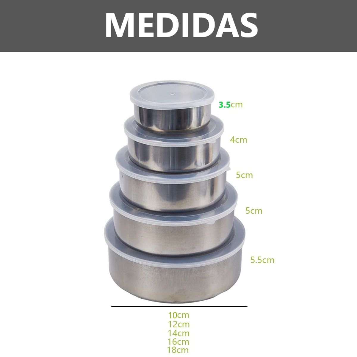 GENERICO - Juego 5 táperes contenedores de acero inoxidable