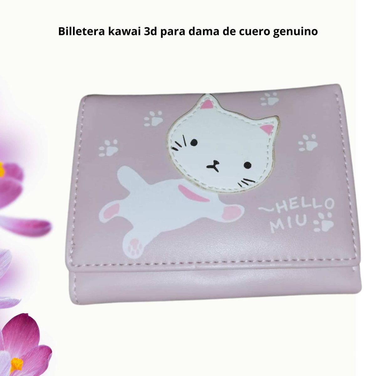 GENERICO - Billetera kawai 3d para dama de cuero genuino