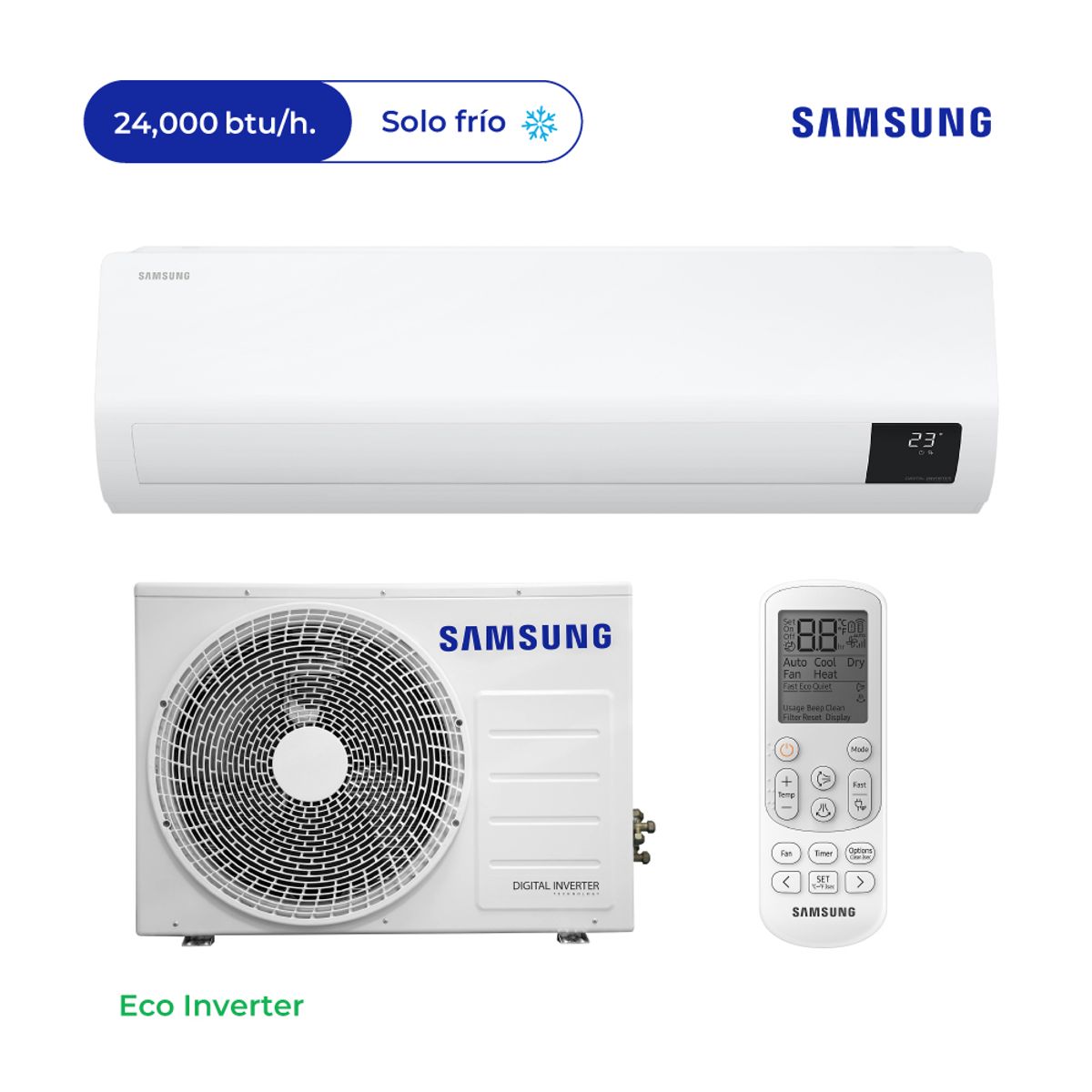 SAMSUNG - Aire Acondicionado Samsung Split Pared de 24000 BTUH Eco Inverter Frío