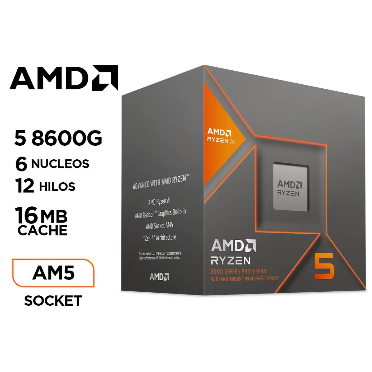AMD - Computadora PC GAMER RYZEN 5 8600G RAM 16GB SSD 512GB MONITOR 24" FULL HD