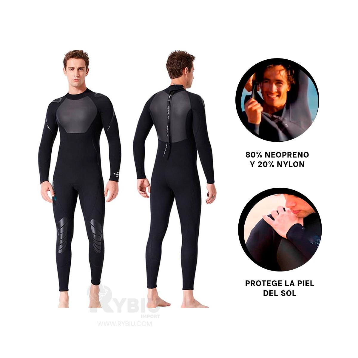 GENERICO - Traje Durable para Surfistas Color Negro Y+Stickers