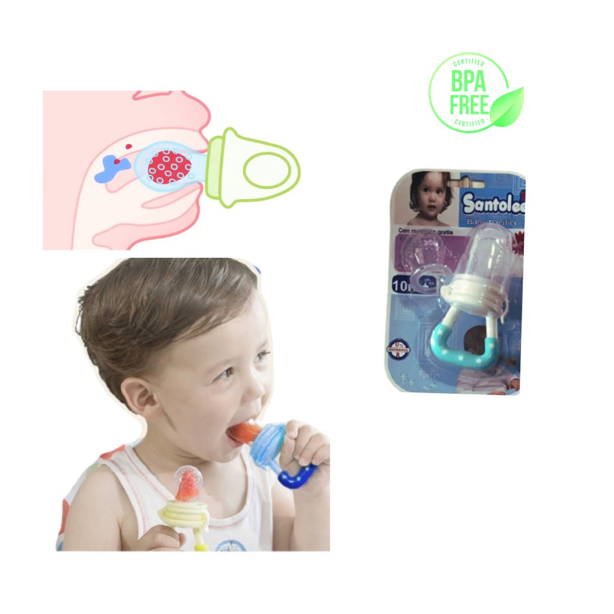 SANTOLEE - Chupón Anti-ahogo para bebes - Azul