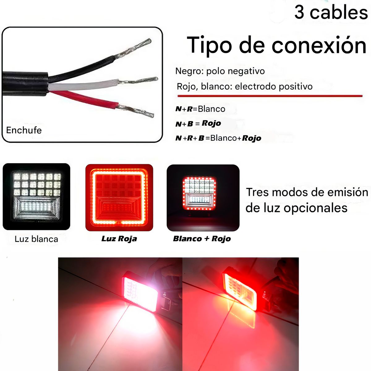 GENERICO - Faro Cuadrado LED-42” Multivoltaje 6500K 126W Borde Rojo