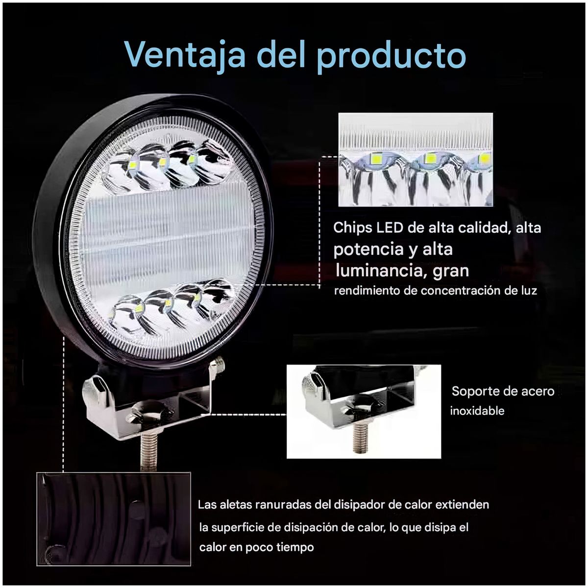 GENERICO - Faro Redondo LED-40 12V-24V con Reflector Luz Blanca