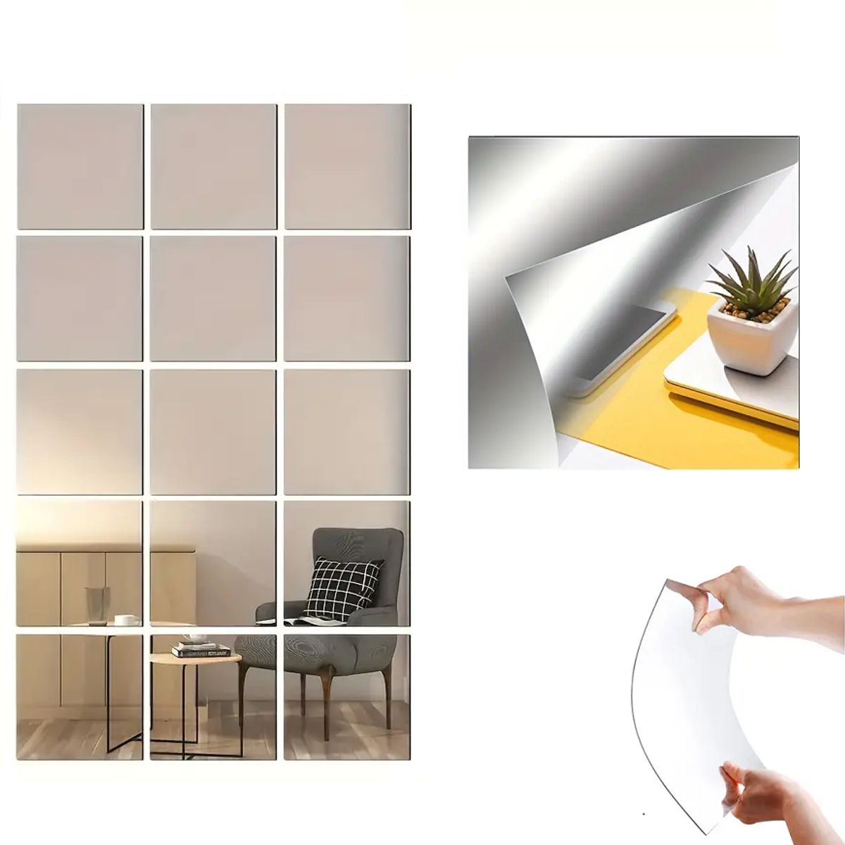 GENERICO - Espejo adhesivo de pared cuadrado 30cm x 30cm - 1 und