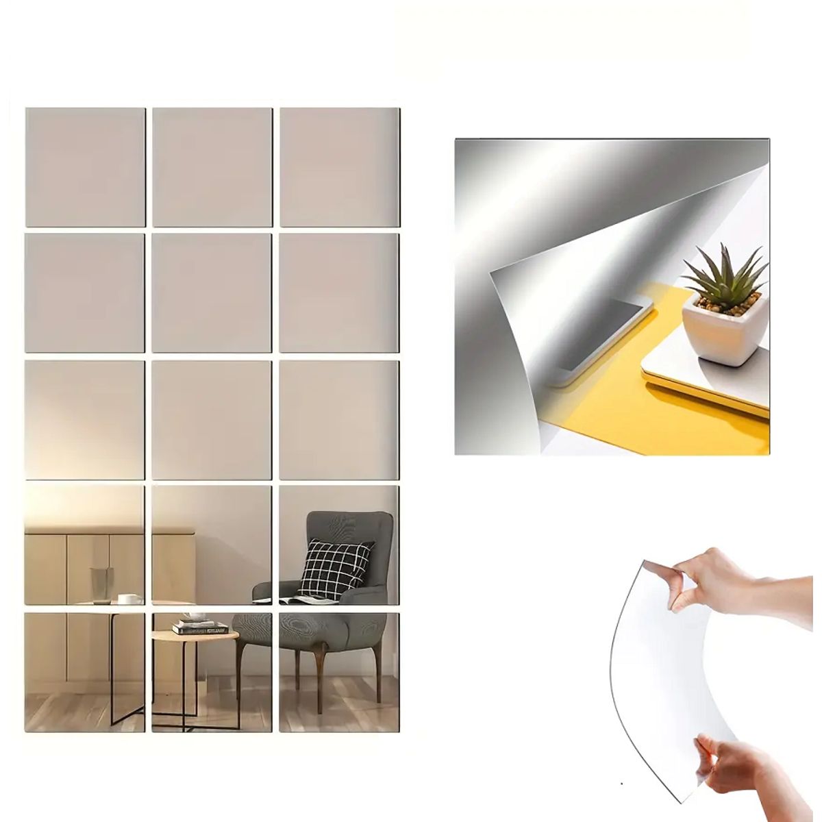 GENERICO - Espejo adhesivo de pared cuadrado 30cm x 30cm - 1 und