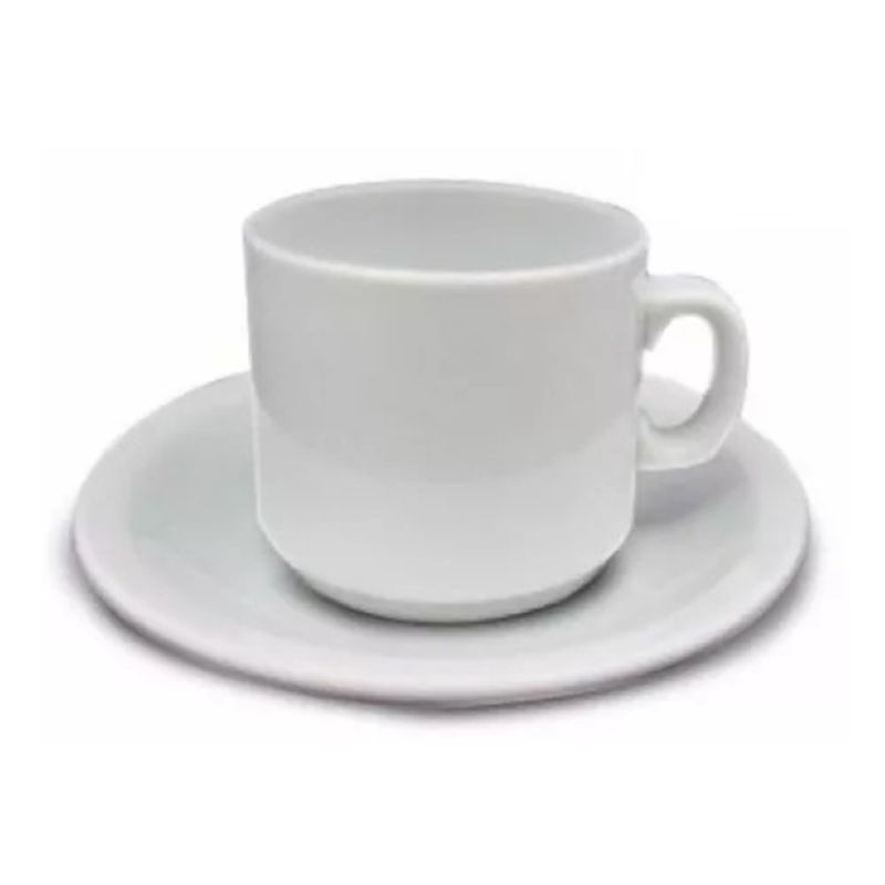 CORONA - 12 tazas con plato color blanco para desayuno corona
