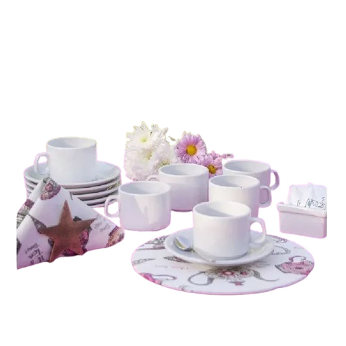 CORONA - 12 tazas con plato color blanco para desayuno corona