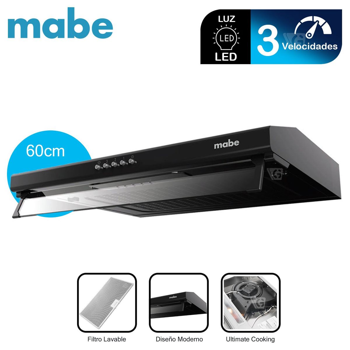 MABE - Campana Extractora Mabe CMU6020PB0 60cm Negro