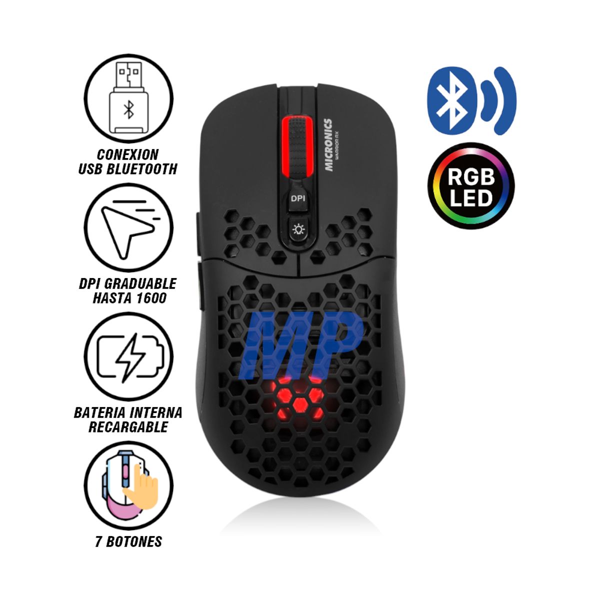 MICRONICS - MOUSE INALAMBRICO MICRONICS WARRIOR GM828RX BLACK RGB