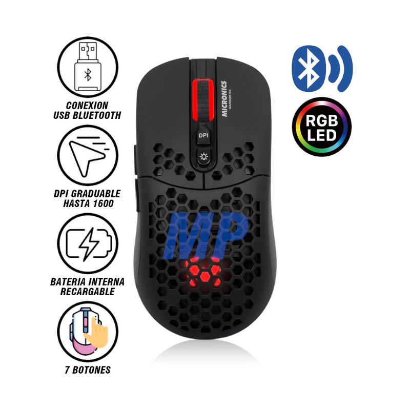 MICRONICS - MOUSE INALAMBRICO MICRONICS WARRIOR GM828RX BLACK RGB