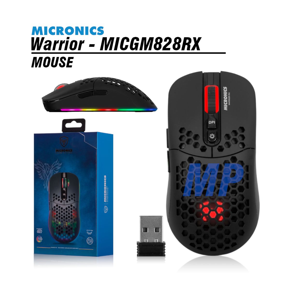 MICRONICS - MOUSE INALAMBRICO MICRONICS WARRIOR GM828RX BLACK RGB