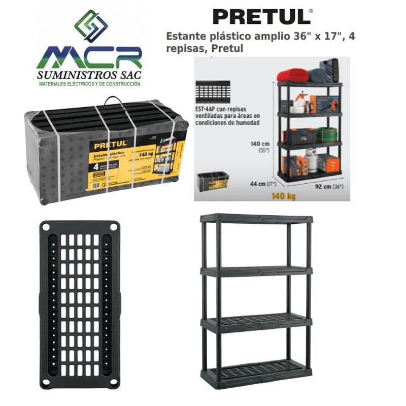 TRUPER - Estante Plastico Organizador 4 Repisas pretul