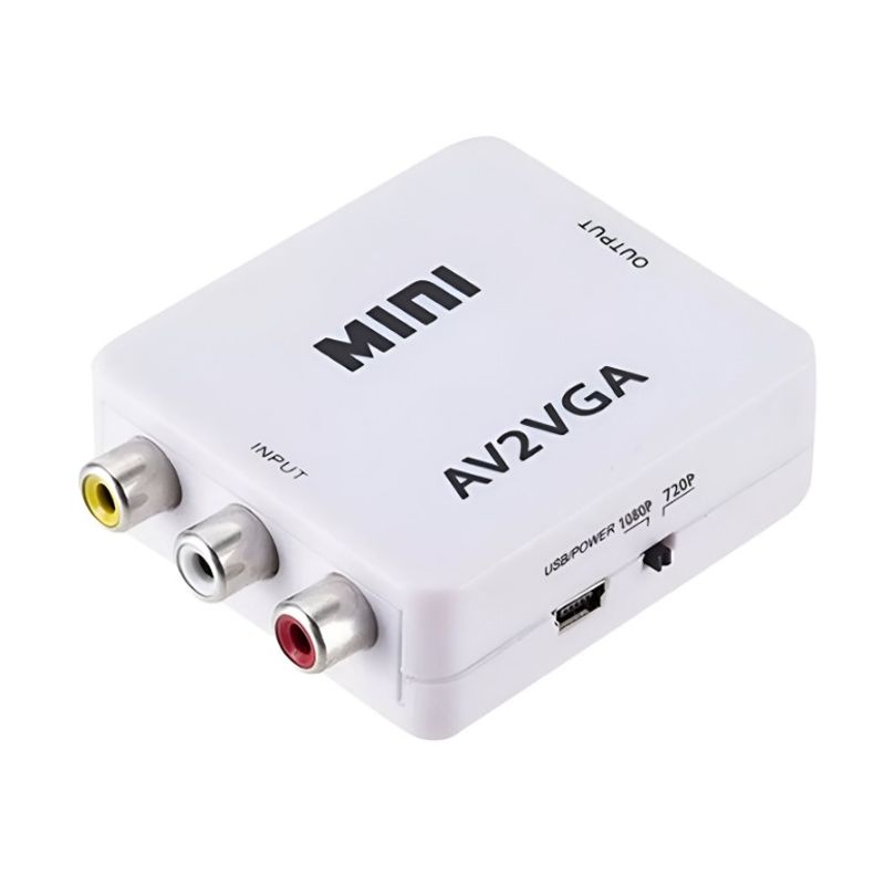 SEISA - Convertidor Adaptador Av RCA a VGA AV2VGA 1080p BLANCO salida 35mm