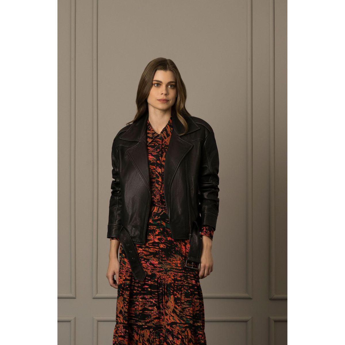 VELEZ - Vélez Casaca Biker Oversized Unisexo En Cuero Ovino Negro