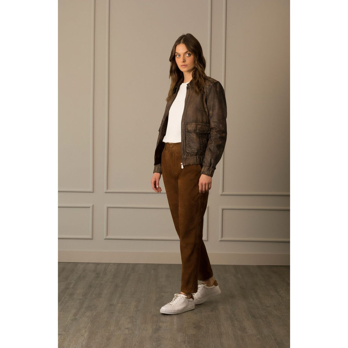 VELEZ - Vélez Casaca Bomber En Cuero Unisexo Vintage Café