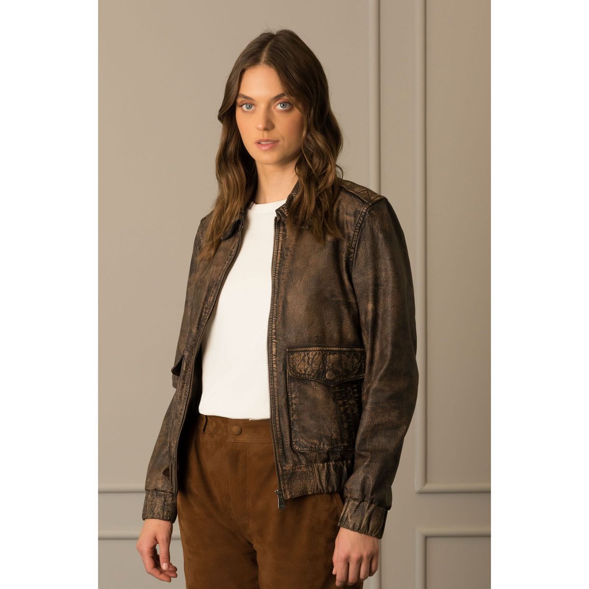 VELEZ - Vélez Casaca Bomber En Cuero Unisexo Vintage Café