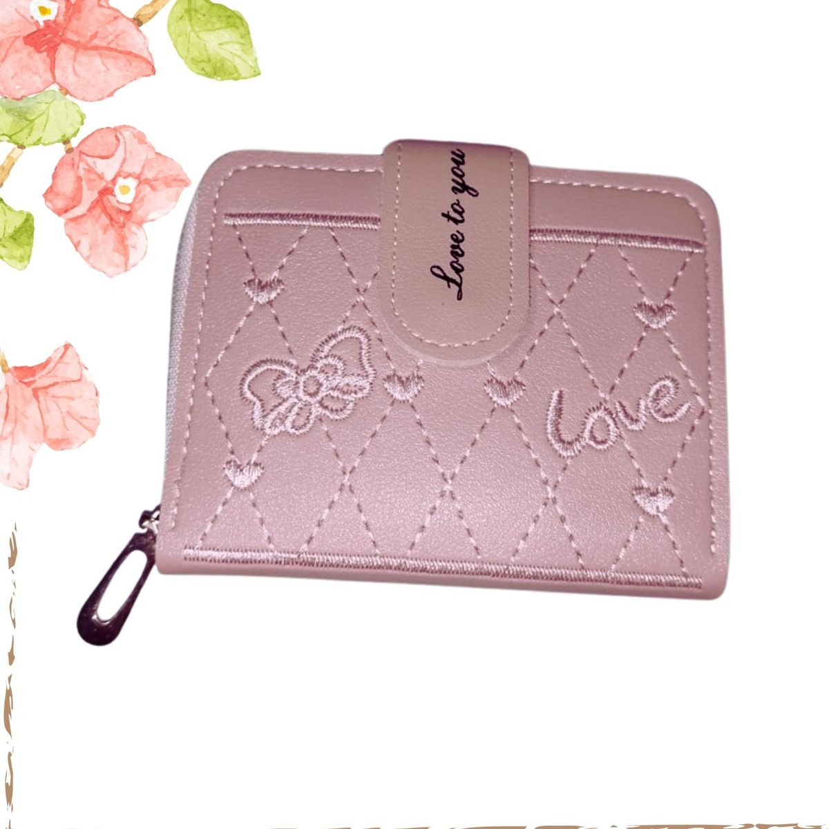 GENERICO - Billetera para dama de cuero vegano diseño love bordado