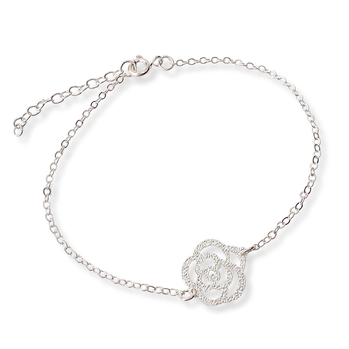 AMBAR JOYERIA - Pulsera de Plata 925 Rosa Calada Con Textura Silver