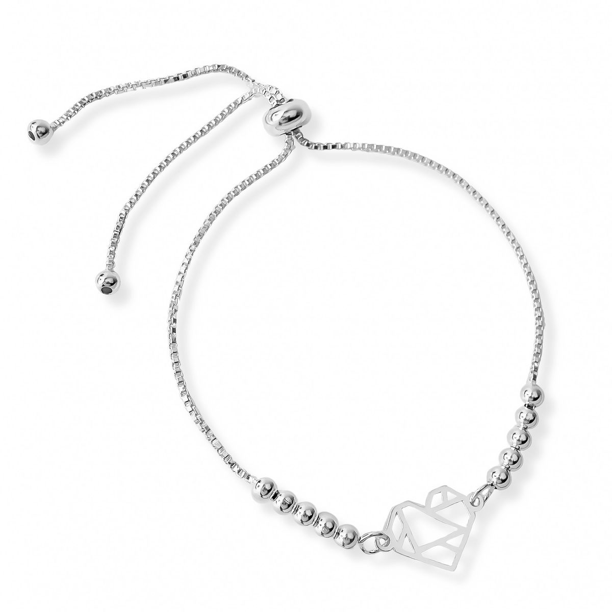 AMBAR JOYERIA - Pulsera de Plata 925 Corazon Origami Regulable Silver
