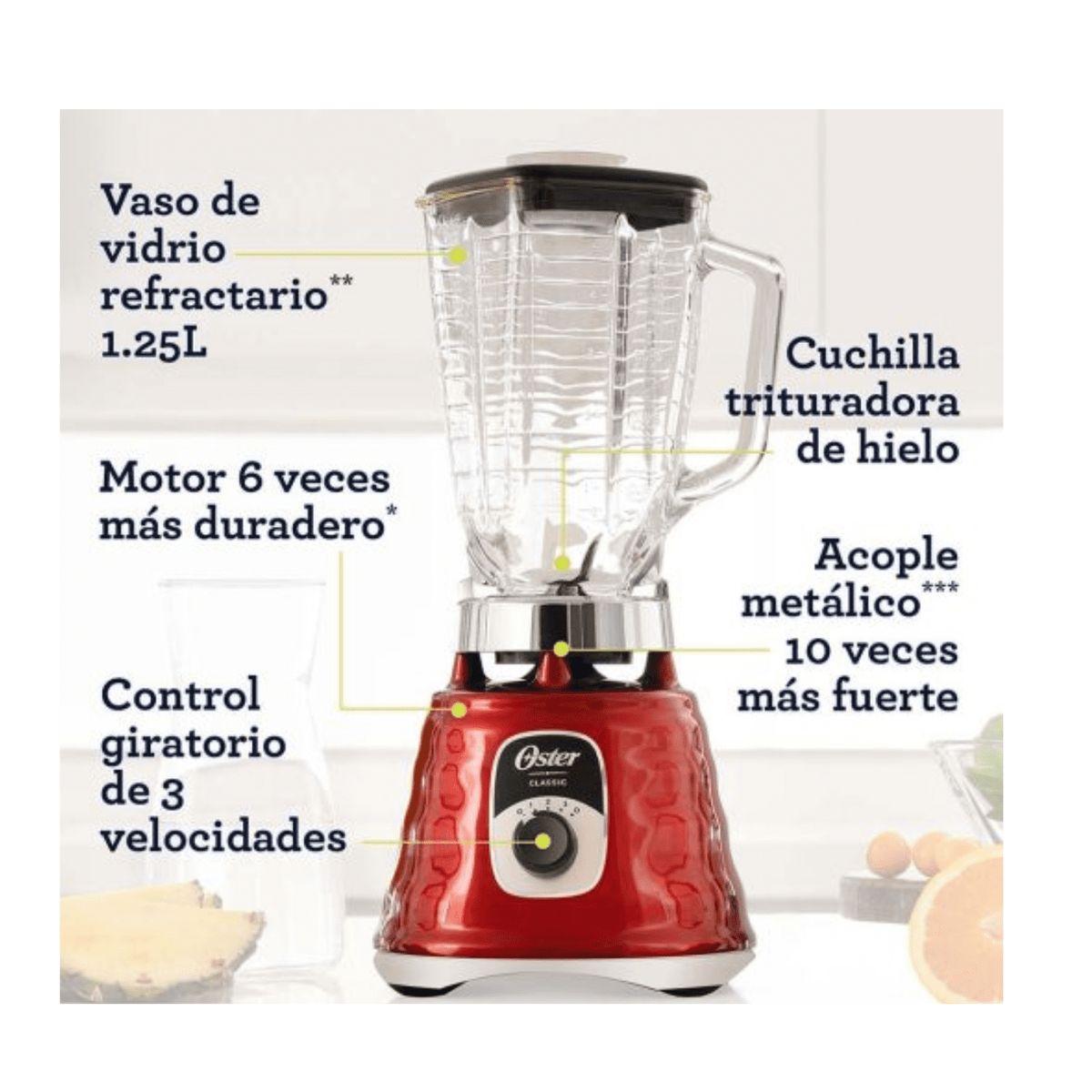 OSTER - LICUADORA OSTER BLST4126R 3 VELOCIDADES 1.25LT 700W ROJO