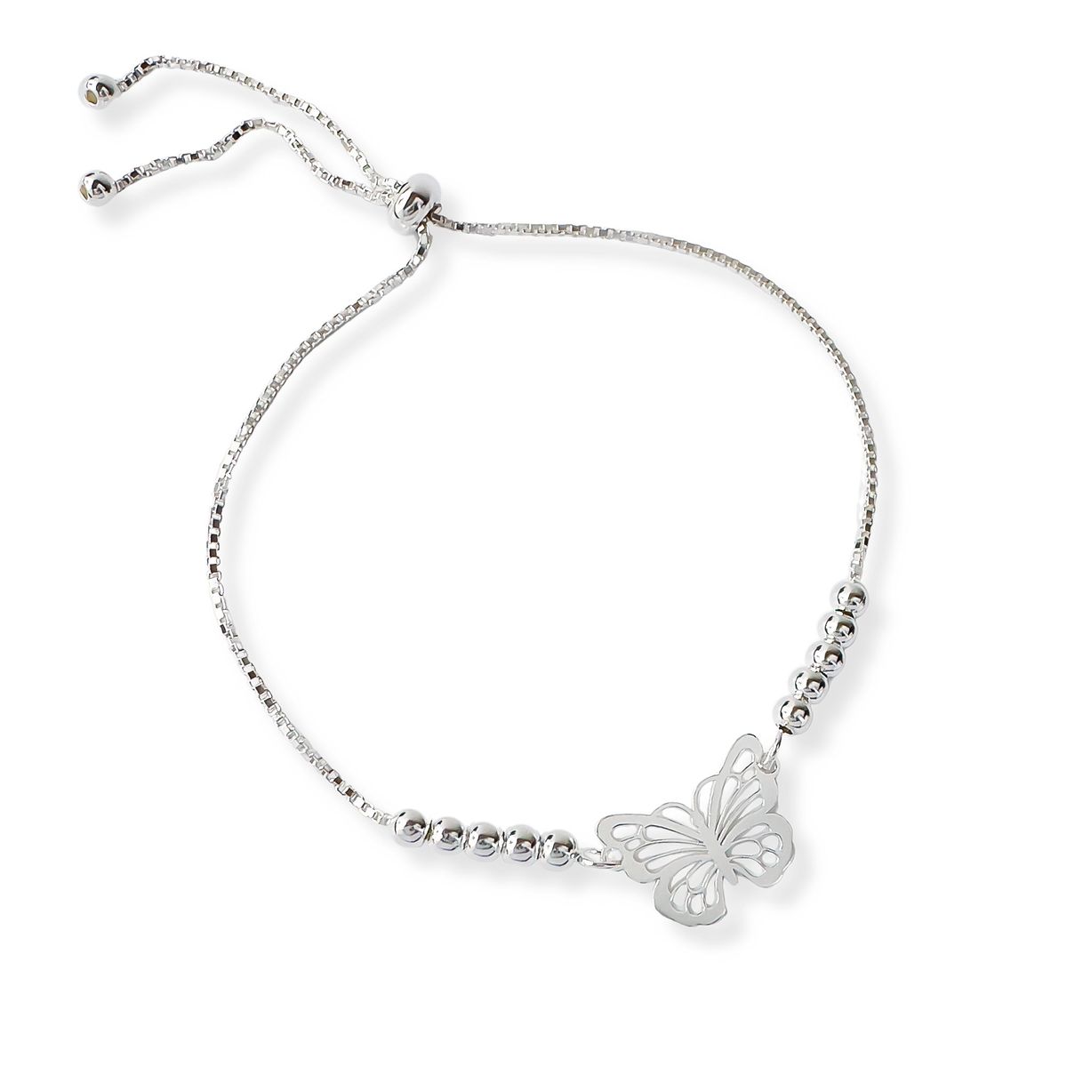 AMBAR JOYERIA - Pulsera de Plata 925 Mariposa Calada M Regulable Silver