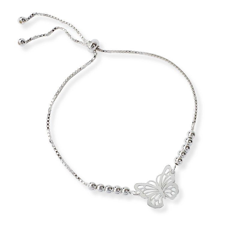 AMBAR JOYERIA - Pulsera de Plata 925 Mariposa Calada M Regulable Silver