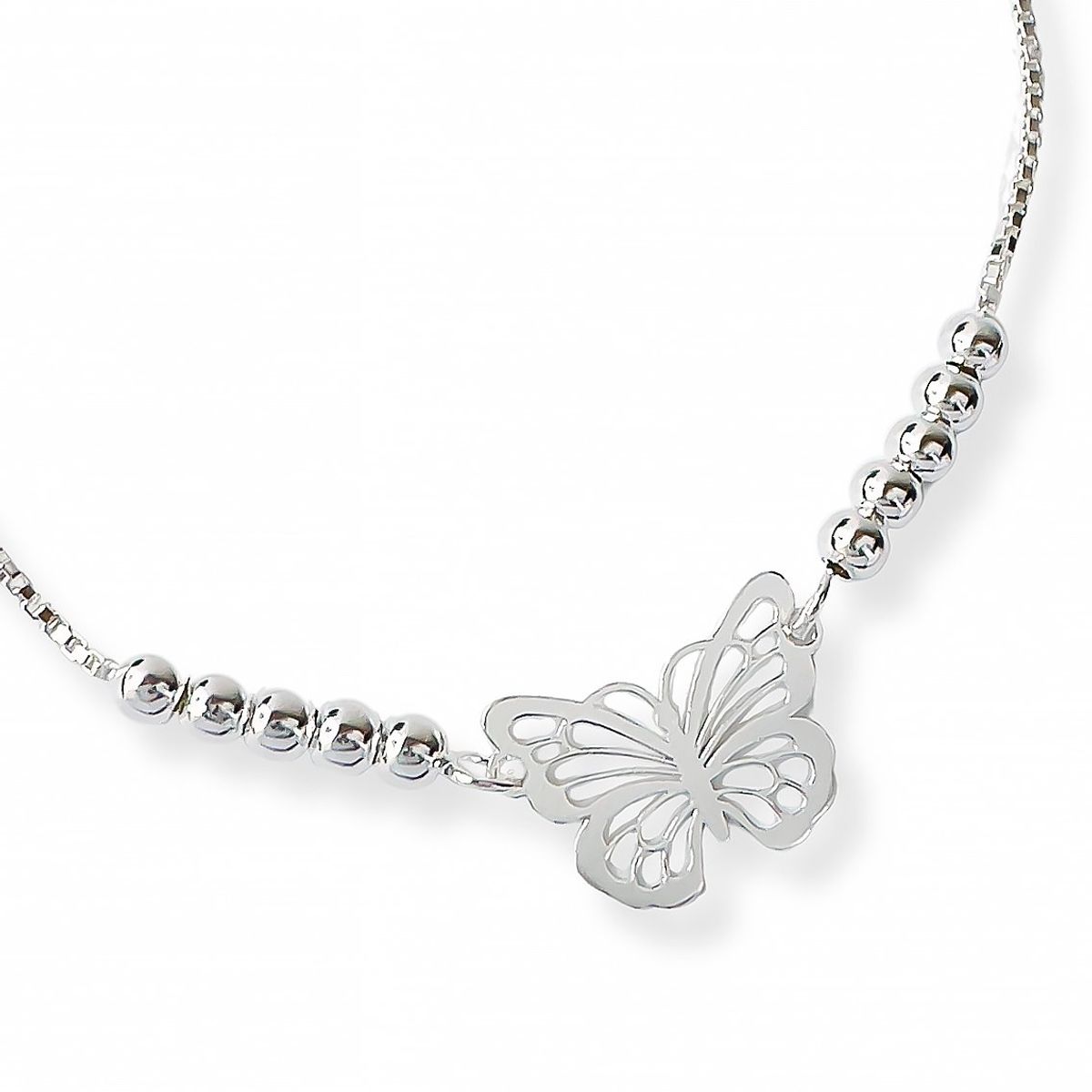 AMBAR JOYERIA - Pulsera de Plata 925 Mariposa Calada M Regulable Silver