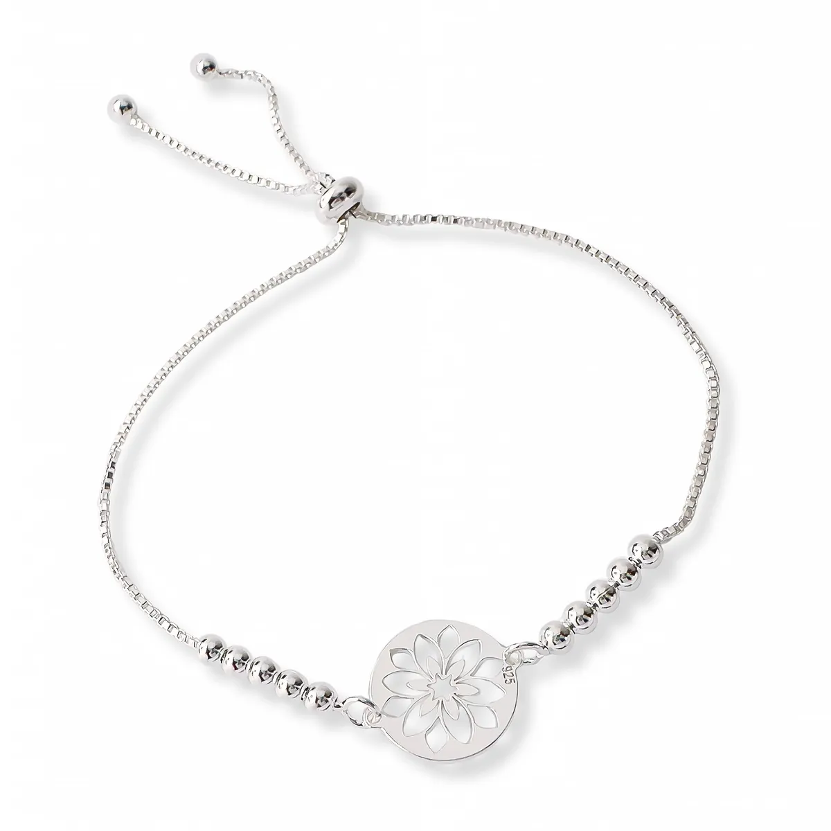 AMBAR JOYERIA - Pulsera Flor Calada Regulable Plata 925
