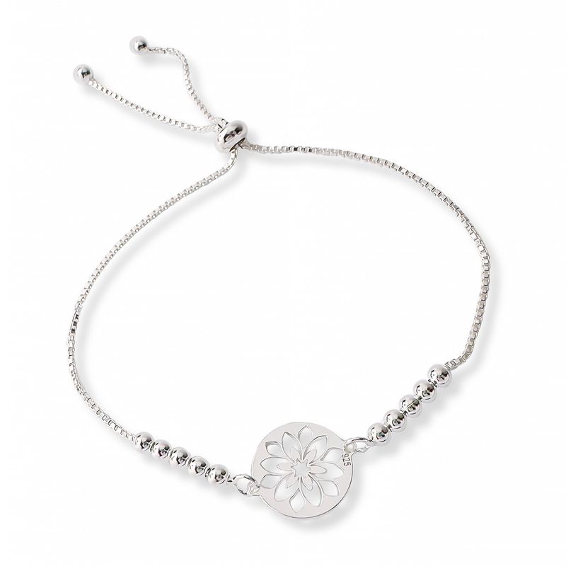 AMBAR JOYERIA - Pulsera Flor Calada Regulable Plata 925