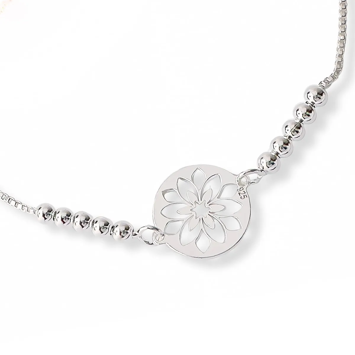 AMBAR JOYERIA - Pulsera Flor Calada Regulable Plata 925