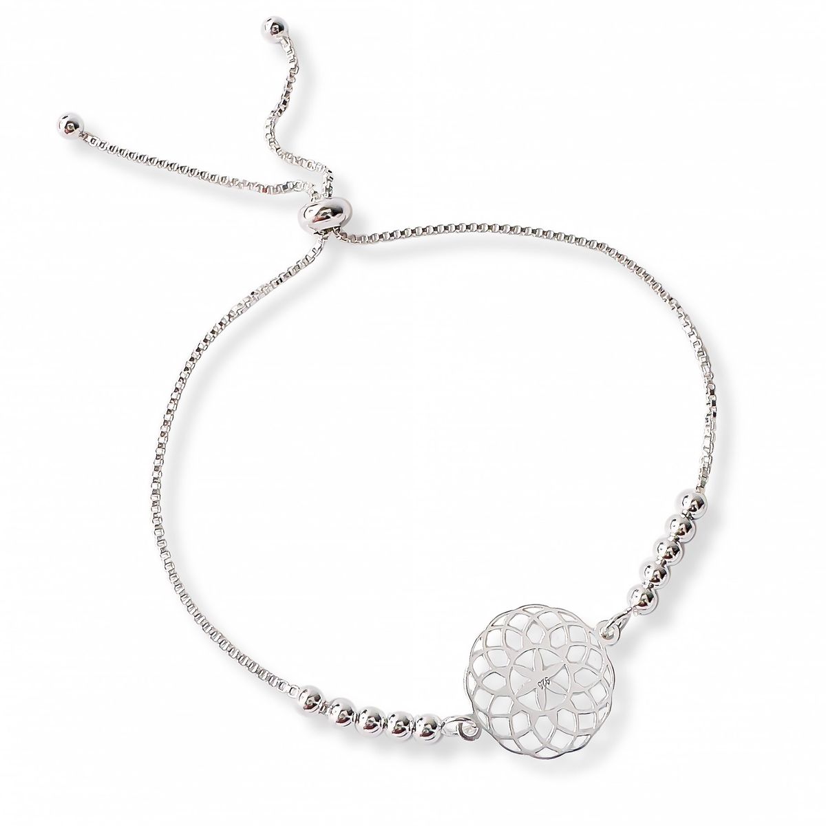 AMBAR JOYERIA - Pulsera de Plata 925 Mandala Florecer Regulable Silver