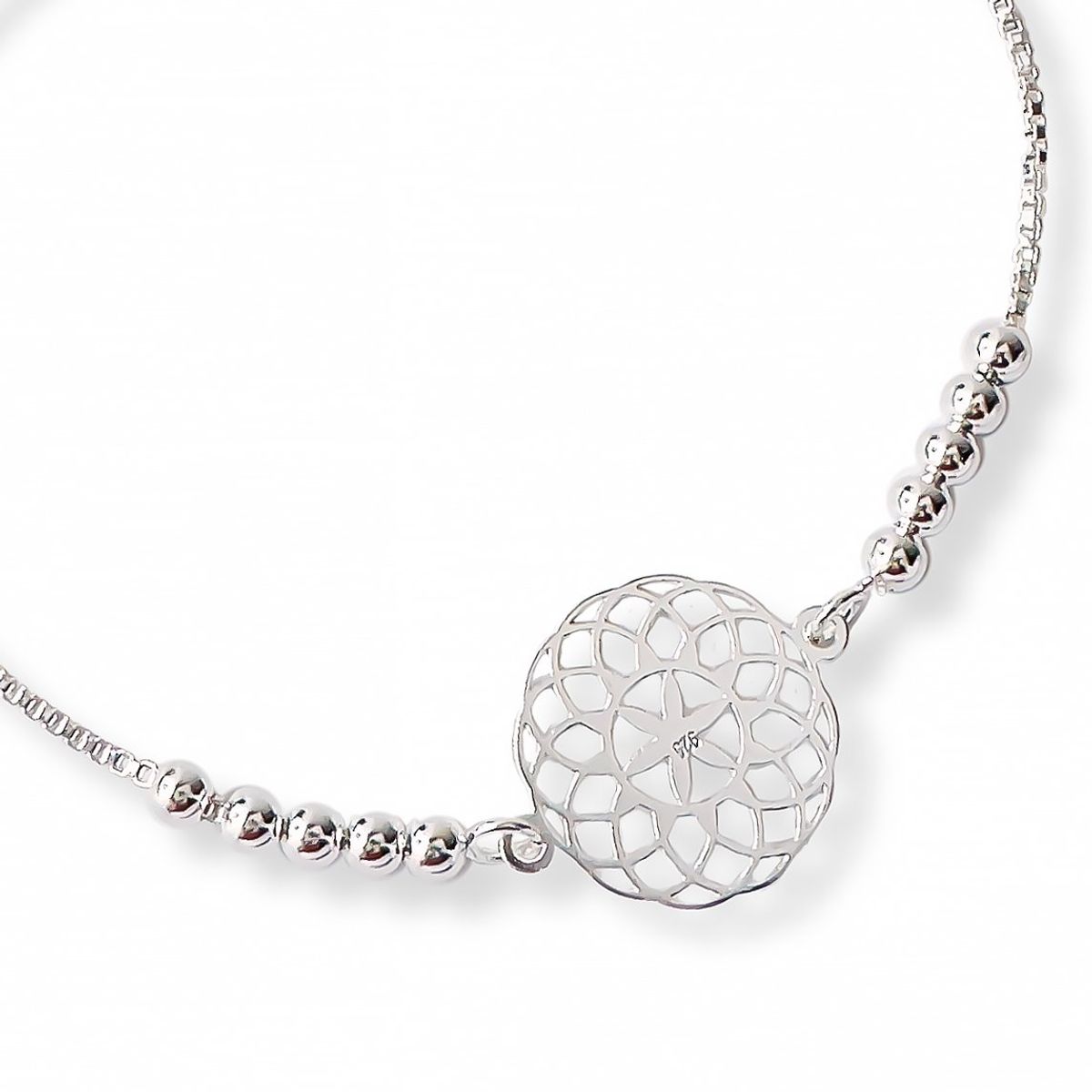 AMBAR JOYERIA - Pulsera de Plata 925 Mandala Florecer Regulable Silver