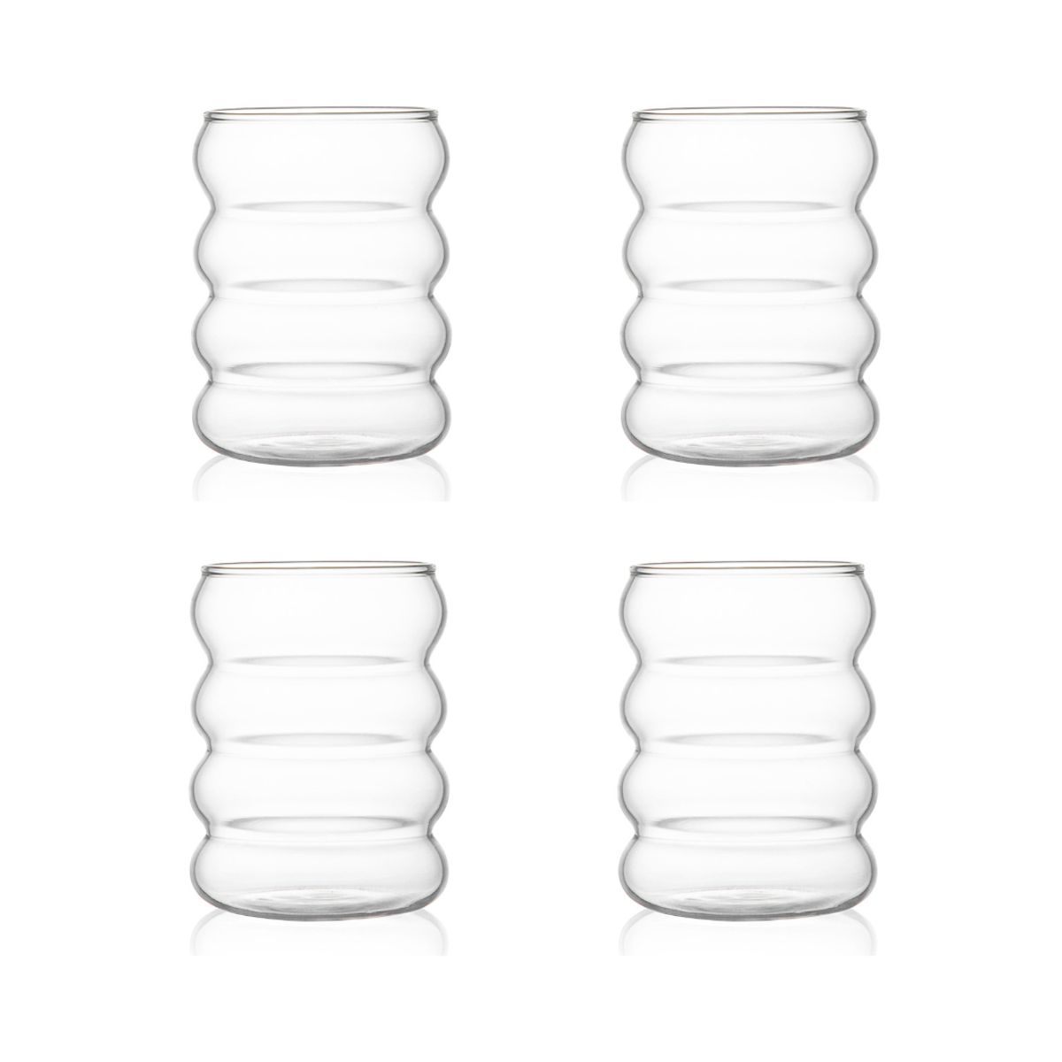 MOLAND - 4 Vasos ondas  300 ml Vidrio Resistente al Calor