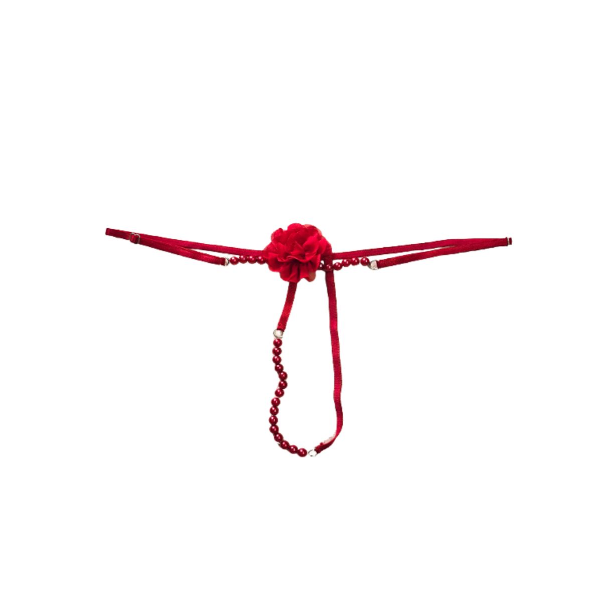 GENERICO - Tanga ROJO Hilo con PERLAS - S hasta XL