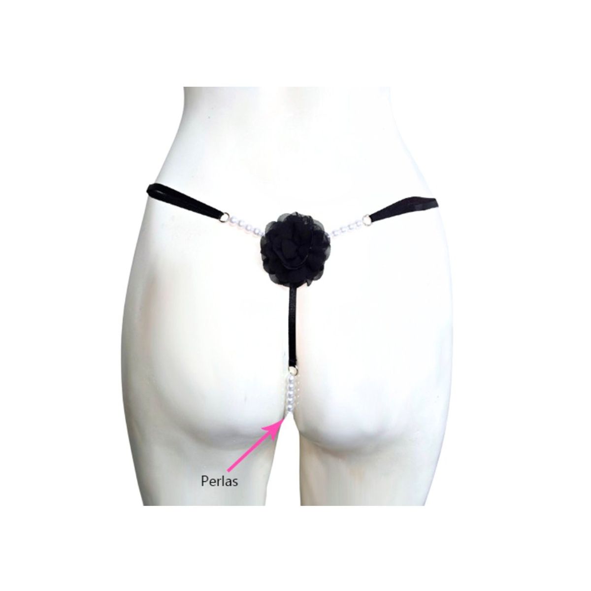 GENERICO - Tanga Negro Hilo con PERLAS - S hasta XL