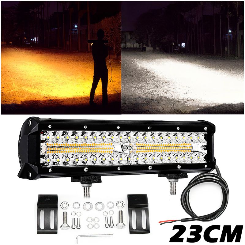 GENERICO - Luces LED Barra Dual 23CM Recto Multivoltaje 240W Luz Ambar-Blanco