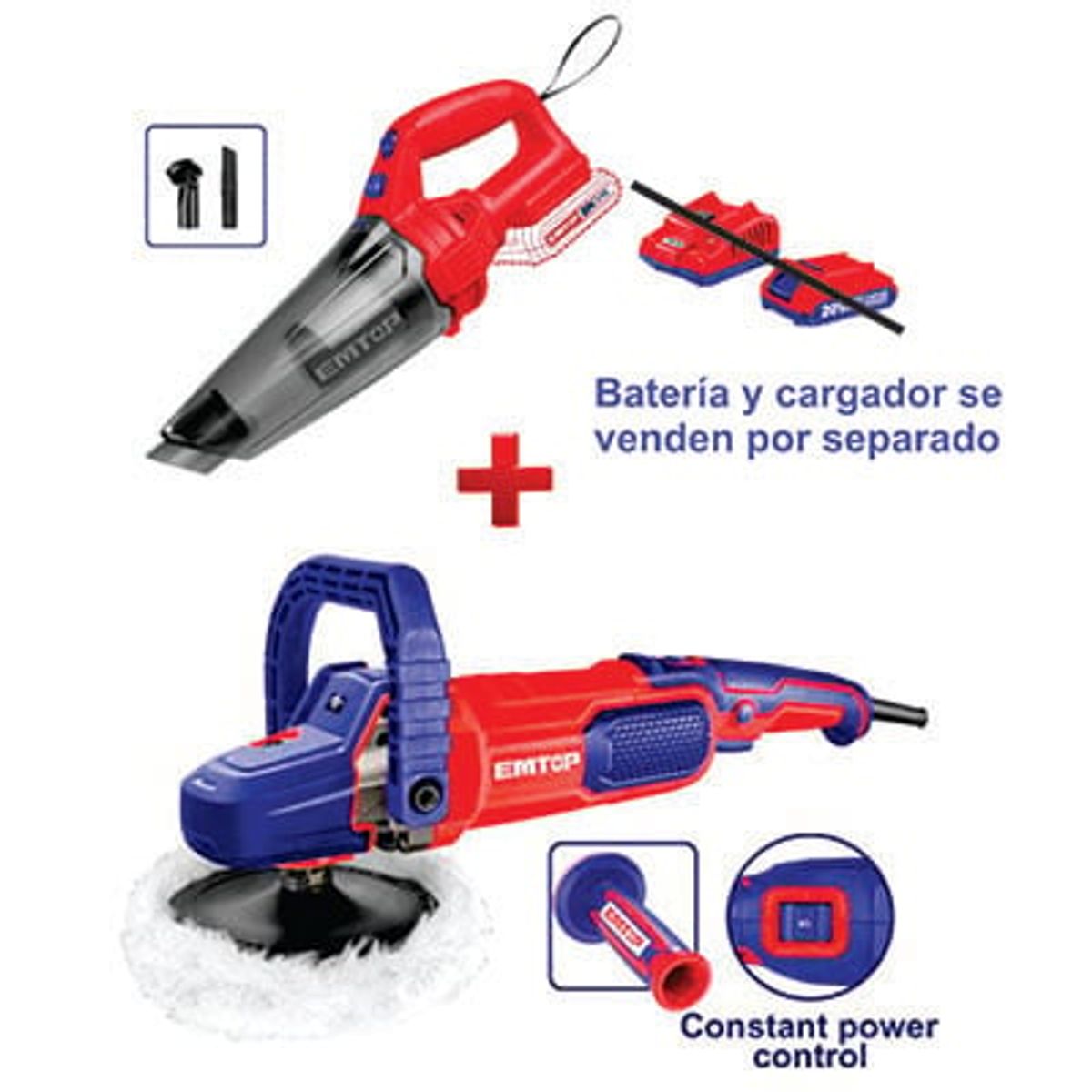 EMTOP - PULIDORA ELECTRICA 7 1400W + ASPIRADORA INALAMBRICA EMTOP