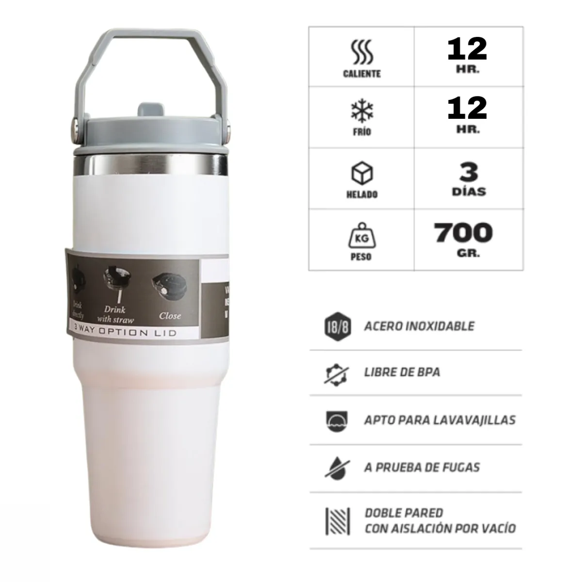 GENERICO - Termo Toma Todo Taza Capacidad 900ml - Blanco