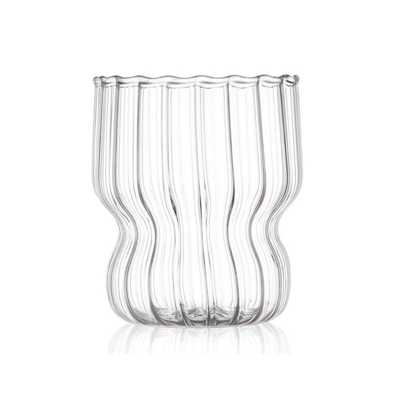 MOLAND - 4 Vasos acanalados con base corta 350 ml Vidrio Resistente al Calor